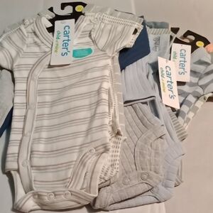 Carter's Striped and Solid Bodysuit Set - Cream and Blue
